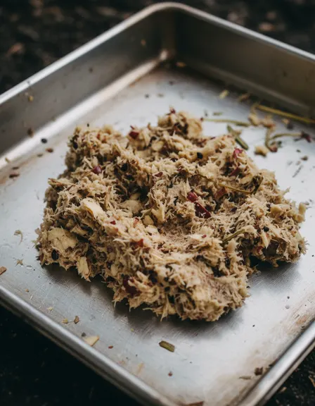 Fresh apple pomace — pressed skins, seeds, and pulp — heaped on weathered steel.