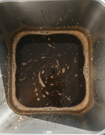 Dark liquid compost concentrate swirling in a stainless vessel.