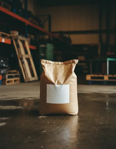 A plain kraft soil bag with a blank white label square on its face.
